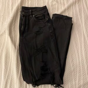 Black high waisted distressed jeans